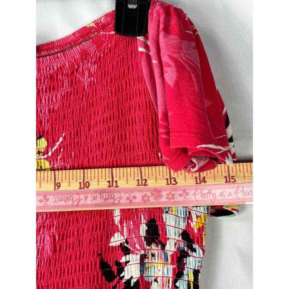 Floral Smocked Midi Dress Pockets Rayon Spandex Size 1 summer vacation - Picture 9 of 14